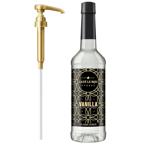 Image of NEW Cafe Le Rou Vanilla Classic Syrup - 25.4 oz, 1 Pack with 1 Gold Pump Dispensers 25.4 Fl Oz (Pack of 1)