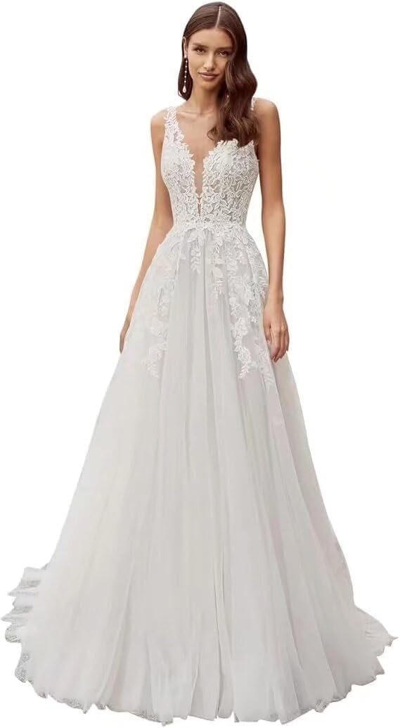 Wedding Dresses for Bride 2025 Lace Appliques Tulle A Line Long Bridal Gown with Train