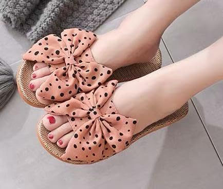 Women's Bow Sandals Boho Cute Straw Open Toe Dressy Summer Beach Vacation Slides Shoes 1 Pair Pink (Size 7.5-10