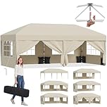JUMMICO 3x6m Pop Up Gazebo with Sides, Heavy Duty Waterproof Gazebo Marquee, UV50+ Garden Gazebo, 4 Removable Walls & Adjustable Height Folding Tent for Garden Party Camping - Beige