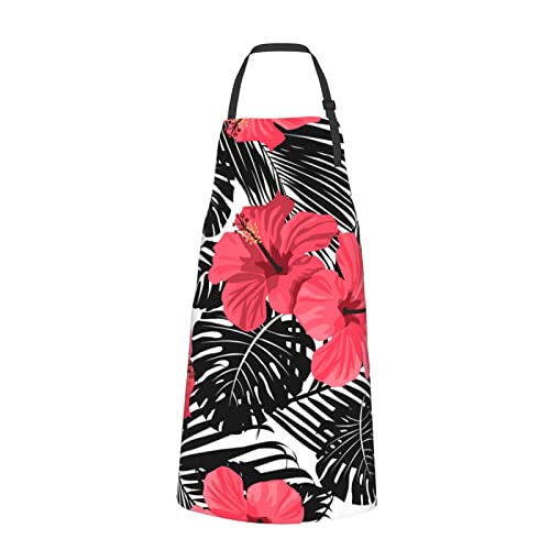 Tablier imperméable réglable à motif hibiscus avec poches de cuisine