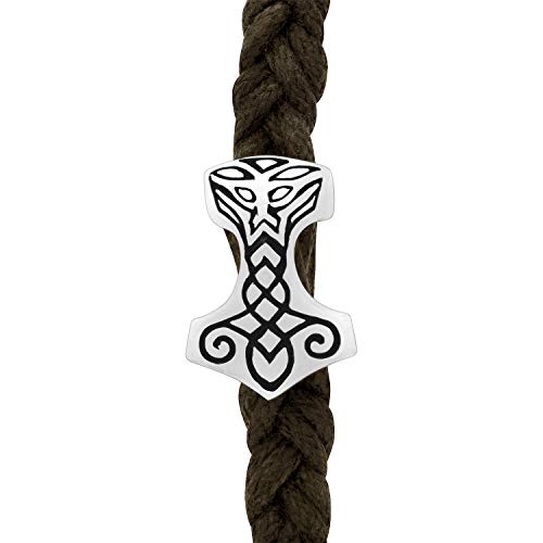 925 Sterling Silver Viking Beard Hair Bead Dreadlocks Mjolnir with Odin