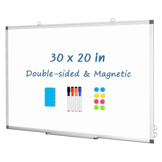 DOLLAR BOSS Dry Erase Whiteboard, 30 x 20 Inch Double-Sided Magnetic White Board for Wall Silver Aluminum Frame for Office School Home with 8 Magnets 4 Markers 1 Eraser 1 Detachable Pen Tray