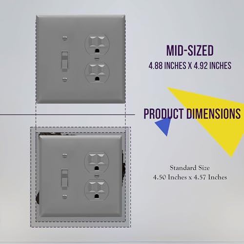 Image of ENERLITES Combination Toggle Light Switch /Duplex Receptacle Outlet Wall Plate, Mid-Size 2-Gang 4.88 inch x 4.92 inch, Polycarbonate Thermoplastic, 881121M-GY, Gray