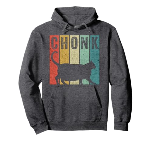 Chonk Distressed 70s 80s Retro Style Funny Fat Cat Meme Pullover Hoodie