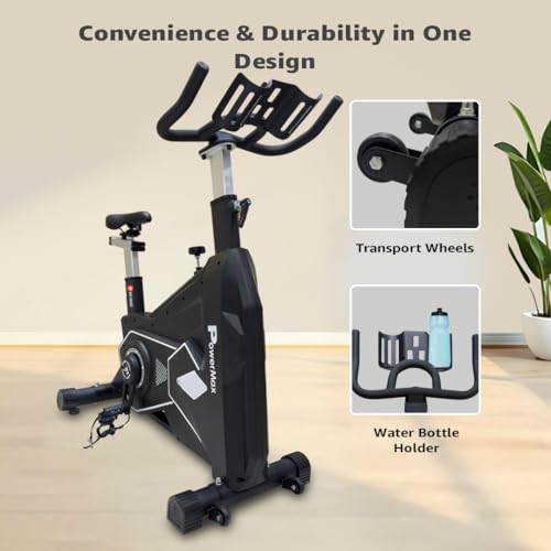 Image of PowerMax Fitness BS-3600C Commercial Spin Exercise Bike, 24 Kg fly wheel, Max user 180kg, Belt drive, Manual braking, 2pc Crank, Adjustable pedal and seat, Leather Cushion seat, Stride Length 400mm
