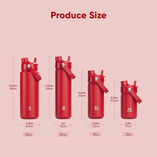 Image of Kids Insulated Water Bottle with Straw - 12oz Stainless Steel Water Bottle with Dual Spouts, Leak-Proof, BPA-Free, Double Wall Vacuum Keeps Cold for 24 Hours for Sports, Travel (Medium Carmine)