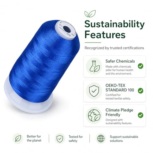 Image of Simthread Embroidery Thread 5500 Yards Electic Blue 420, 40wt 100% Polyester for Brother, Babylock, Janome, Singer, Pfaff, Husqvarna, Bernina Machine | High-yardage 5000M spool offers smooth feeding and stable 40WT polyester thread for home and commercial embroidery machines.