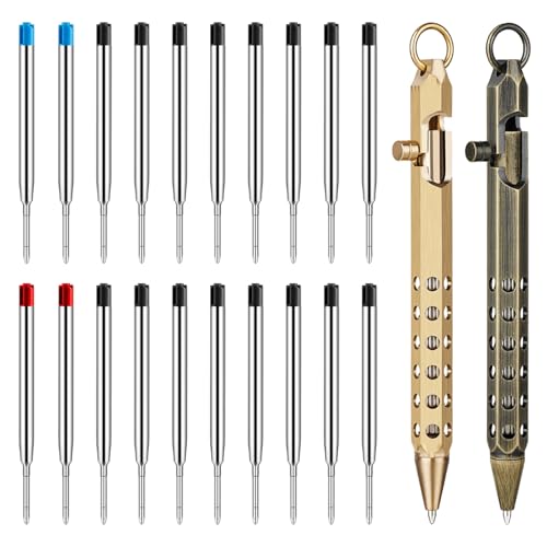 Image of Origin-Joy 2 Pack Bolt Action Pen Set, Six Edge Solid Brass EDC Pocket Tactical Pen With 20 Ballpoint Refills (Natural Brass & Retro Black)