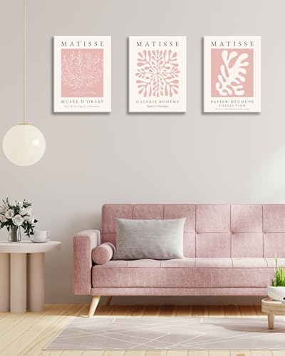 HesenDot Matisse Pink Framed Wall Art,30x40CM Abstract Prints Wall Decor,Boho Posters Wrapped Canvas Wood Frame,Aesthetic Home Decoration for Living Room Bedroom Bathroom Office,Set of 3 - Image 3