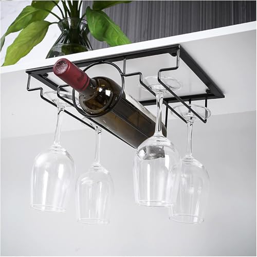 iimono117 ワイングラスホルダー【ボトルも収納可能】ワイングラスハンガー 吊り下げ ワイングラスラック ワイヤー 2連 ワイングラス置き ワイングラス収納 ワイングラス乾燥 水切り シャンパン用グラス 家庭 業務用 ブラック (sサイズ)