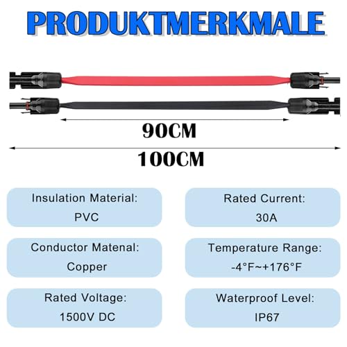 Sorlpv Solar Panel Flat Cable 6 mm, 100 cm Solar Cable Window Feed-Through Flexible with Plug and Coupling, Pack of 4 PV Flat Solar Cable for Solar Modules and Inverters - Image 2