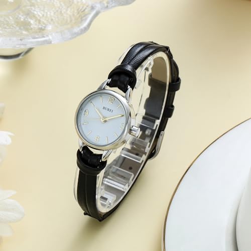 Elegant BUREI Women's Leather Strap Quartz Watch - Stylish Thin Bracelet Timepiece for Ladies in Brown and Black - Image 4