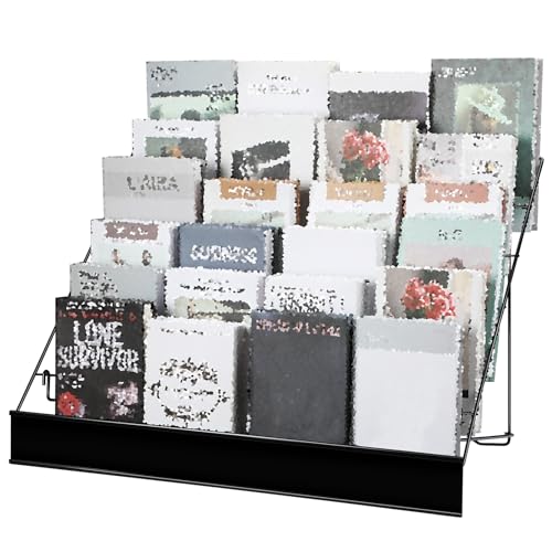 Queekay 6 Tier Wire Countertop Rack black Comic Book Holders Wide Wire Magazine Rack Tabletop Display Stand for Table Top Book Brochure Literature Comic Greeting Card Shelf Holder Stand