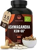 KSM 66 | Ashwagandha bio | Principe actif breveté – 210 gélules, rendement supérieur à la moyenne – 600 mg, au moins 5% de withanolides – Ayurveda – Sans lactose ni gluten – TRUE NATURE