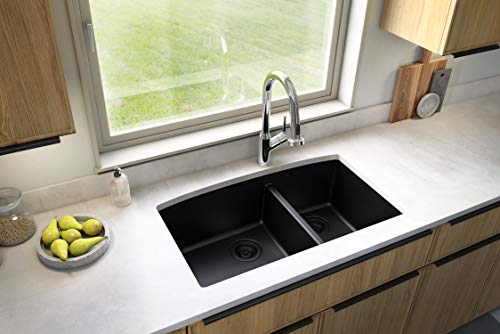 Karran Qu-711 Undermount Quartz Composite 32 In. 60/40 Double Bowl Kitchen Sink Kit In Black #TOP1