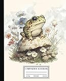 Composition Notebook Wide Ruled: Frog Composition Notebook | Cute Vintage Frog On Botanical Mushrooms Illustration | Aesthetic Cottagecore | Perfect ... | Wide Lined | 7.5” x 9.25” | 100 Pages