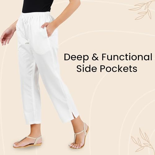 Image of Happy Bunny Parallel Pants for Women 100% Cotton Ankle Length Trousers Regular Fit with Elastic Drawstring Stylish & Pockets Casual Formal Wear for Office & Home