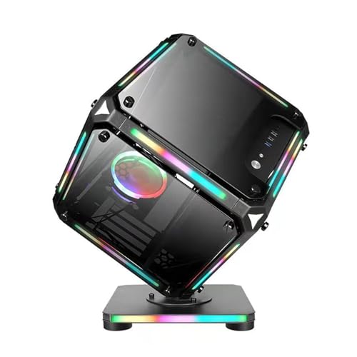 Gabinete para computadora, compatible con Micro-ATX/Mini-ITX, vidrio templado en cuatro lados, barra de luz RGB, adecuado para gaming y entretenimiento, con un ventilador