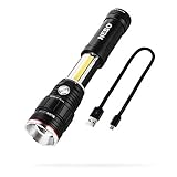 iProtec Slyde King RC Flashlight, 500 Lumen Rechargeable Flashlight and Work Light with Red Hazard Flasher, Black, One-Size