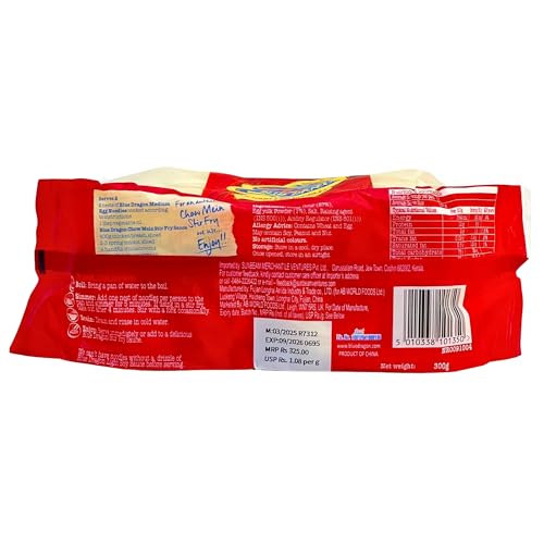 Image of Blue Dragon Medium Egg Noodles 300g (Pack of 2), Includes 6 Portioned Nests, Authentic Asian Stir Fry & Chow Mein Noodles, Imported from Thailand