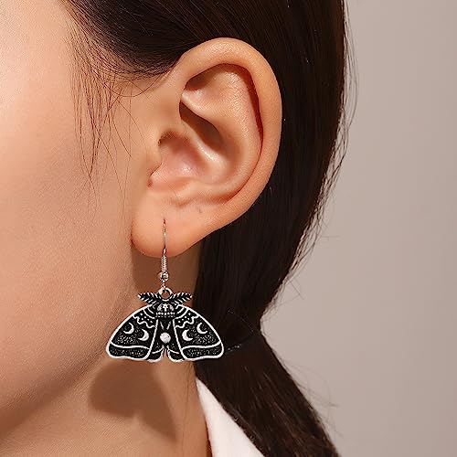 2 Pairs Goth Butterfly Dangle Earrings Luna Moth Earrings Crescent Moon Star Drop Earrings Punk Skull Pendant Earrings for Women - Silver3