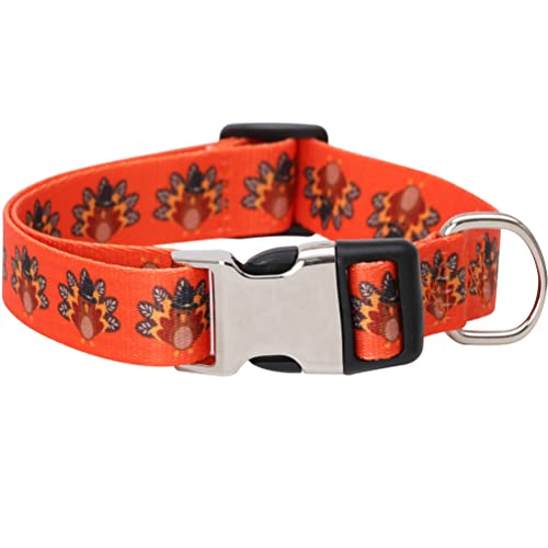Thanksgiving Fall Dog Collar Autumn Holiday Nylon Adjustable Pet Collars for Dogs (Turkey,Medium)