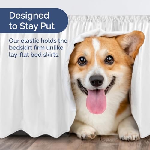 Image of Bed Skirt - Wrap Around Dust Ruffle Bed Frame Cover with Easy Fit Elastic Strap, Double Size 21 Inch Inch Drop, Microfiber Pleated, Machine Washable | White, (72inchx72inch)
