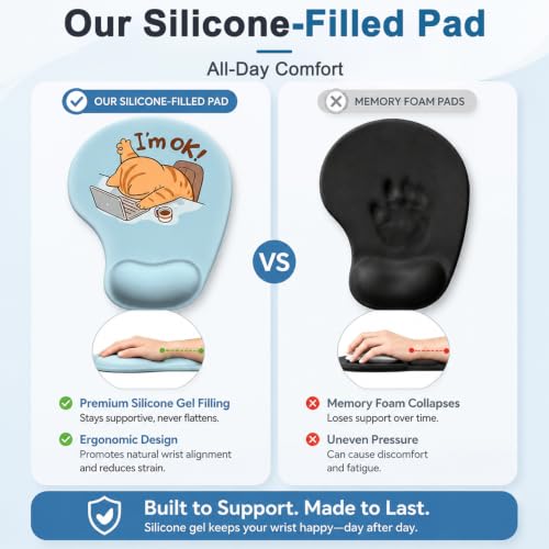 Image of ZORBES Ergonomic Mouse Pad Wrist Support Funny Cat Gel Cushion | rgonomic Mouse Pad with Gel Wrist Rest, Cute Funny Cat Pattern for Office Home