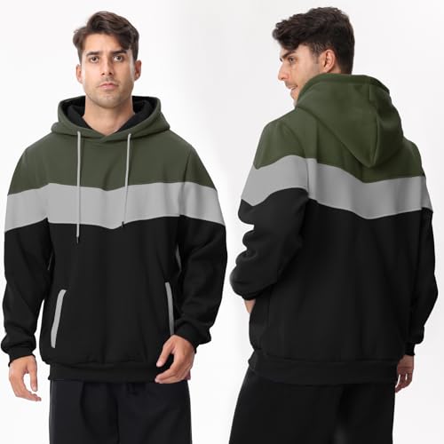 Men's Fashion Fleece Hoodies Techwear Contrast Color Sweatshirts, Unisex Lightweight Patchwork Hip Hop Pullover4