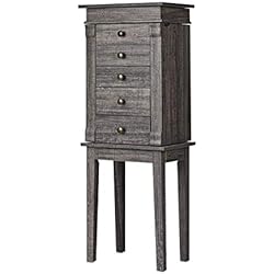 CHARMAID Jewelry Cabinet Armoire with 5 Drawers, Jewelry Box Organizer with Top Flip Mirror, Side Swing Doors, Necklace Hooks Top Storage Organizer, Standing Jewelry Armoire Chest