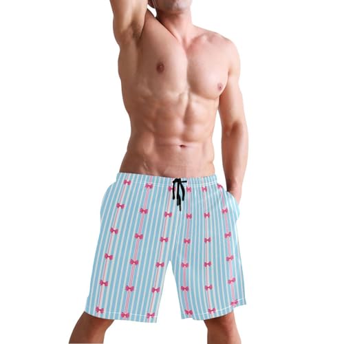 Quick Dry Stripes and Bows Men's Swimming Shorts Swim Trunks with Mesh Lining Beach Wear - S4