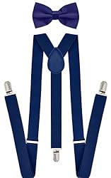 Trilece Suspenders and Bowtie Set for Men Women Adults – Adjustable Elastic Y Back Style Suspender Bow Tie (Navy Blue Set)