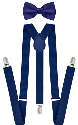 Image of trilece Men's Suspenders and Bow Tie Set - Adjustable Y-Back Suspenders with Matching Bow Tie for Weddings and Formal Wear