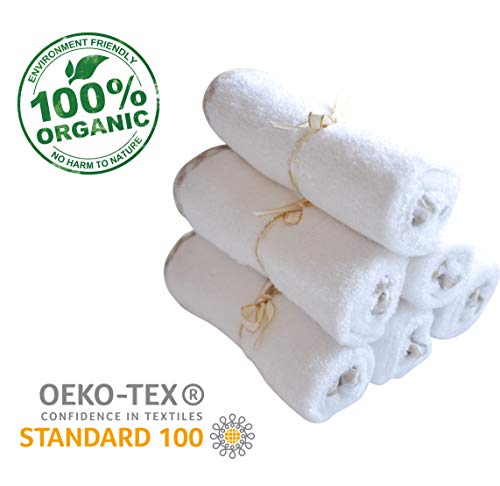 Image of Channing & Yates Organic Baby Washcloth Set Premium Boutique- (6 Pack Wash Cloth) - Softest Face Towels or Washcloths for Eczema - Child or Adult Essentials for Bath (Beige /White)