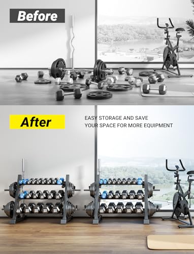 Image of YOLEO Dumbbell Rack, Adjustable & Compact Weight Rack for Dumbbell, Kettlebell, Barbell, Heavy Duty Weight Storage Organizer, Space-Saving Dumbbell Storage Stand Holder for Home Gym - 1100LBS Capacity (Rack Only)