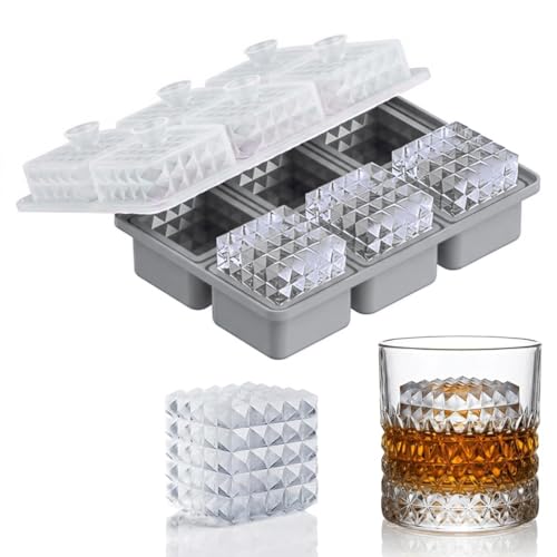 Image of Premium Large 3D Crystal Square Ice Cube Tray, Silicone Molds for Chilling Drinks, Chocolates, Juice, Jelly and Many More. (Gray)