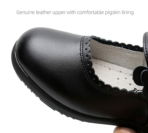 Girls Genuine Leather School Uniform Dress Shoes Bow Black Mary Jane Flats for Toddler/Little Kid/Big Kid3