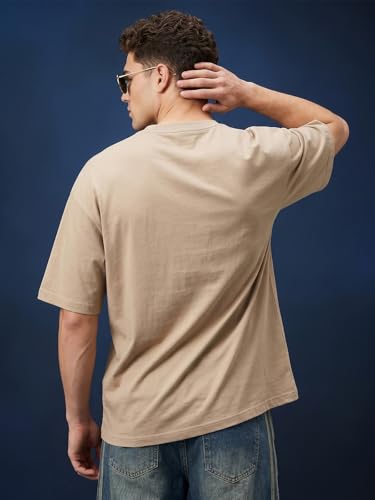 Image of Veirdo Oversized Baggy Fit Drop Shoulder Half Sleeves Round Neck Solid Pure 100% Cotton T-Shirt for Men (Available in White, Black, Mustard, Maroon, Green, Lilac, Navy, Red Color)