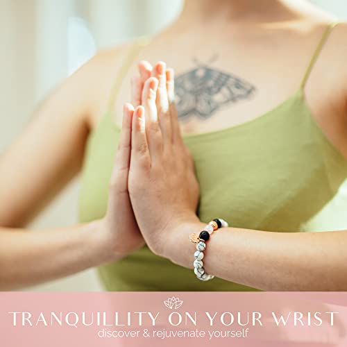 Relaxation Gifts For Women Self Care Howlite Bracelet With Rose Quartz Crystals And Healing Gemstone Jewelry For Stress Anxiety Relief Gifts Lava Beads Lava Rock Bracelets For Women White Oil Diffuser #TOP4