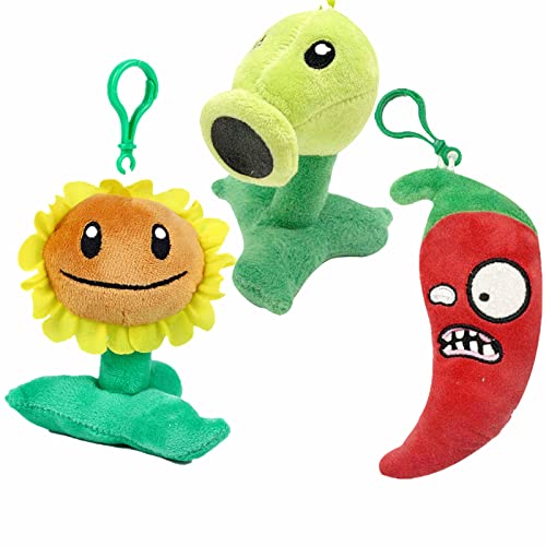 BASHERISE 3 PCS PVZ Plant Plush Zombies Keychain Sets Toys Stuffed Soft PVZ Figure Doll Sunflower, Green Pea, Red Pepper Pendant, Great Gift for Christmas, Birthday New -  BS-1