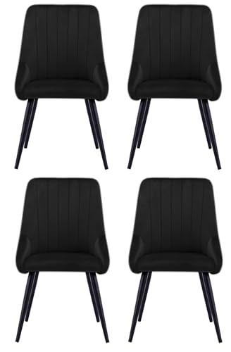 Image of Finch Fox Morris Velvet Dining Chair for Living Room, Bedroom, Home Office with Black Metal Legs in Black Color (Set of 4)