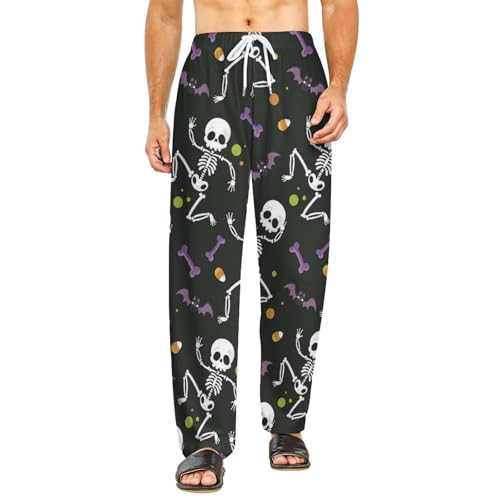 Halloween Dancing Skeletons Men Pajama Pants Print Drawstring Simple Lounge Pant