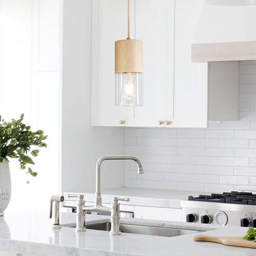 Image of Gold Pendant Light Fixtures, Adjustable Modern Pendant Lights for Kitchen Island, Industrial Clear Glass Pendant Lights for Dining Table Hallway Bedroom Living Room,1 Pack