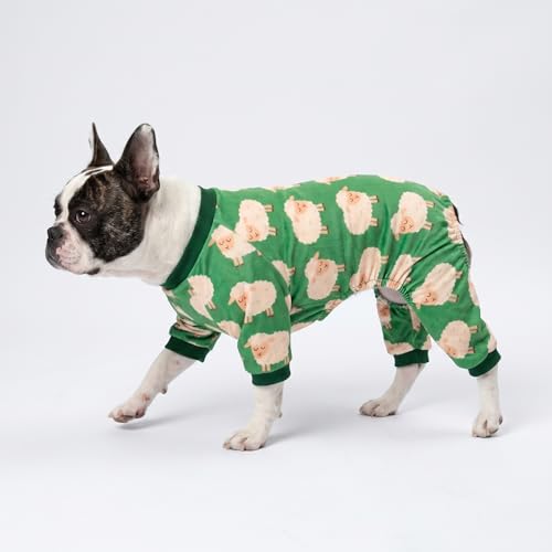 Image of Fitwarm Funny Sheep Dog Pajamas, Warm Winter Dog Clothes for Small Dogs Boy Girl, Cozy Pet Onesie with Feet, Green, White, Medium