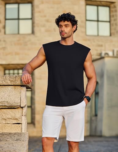 COOFANDY Tank Top Herren Baumwolle Ärmelloses Muskelshirts Workout Streetwears Schwarz L 4