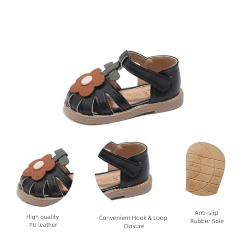 Toddler Girls Flower Closed Toe Sandals Soft Rubber Princess Flats Summer Outdoor Shoes2