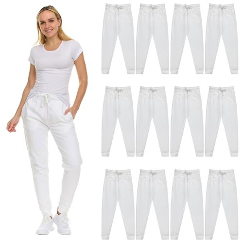 BILLIONHATS 12 Pack Women Jogger Sweatpants, Bulk Comfy Fleece-Lined with Ribbed Cuffs for Charities & Shelter Home Donations