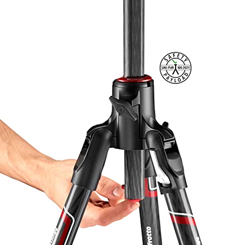 Manfrotto Befree GT XPRO Carbon Camera Tripod, 496 Centre Ball Head, M-Lock System, 90 Degree Column, 200PL-PRO plate, for DSLRs and CSC with Long Lenses, Macro Photography, MKBFRC4GTXP-BH