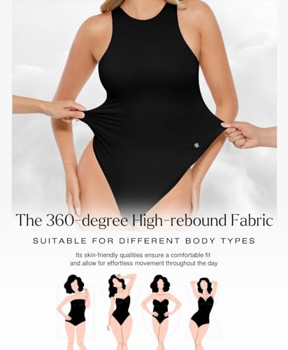 Image of Popilush Bodysuits for Women Scoop Neck Body Suits Sleeveless Thong Halter Cotton Casual Tank Top for Summer